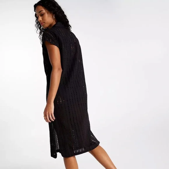 NWT CALIA Women's Extended Sleeve Button Down Swim Cover Up BLACK ya - Picture 7 of 9